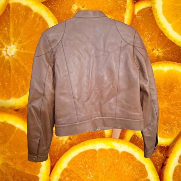 NWT Massimo Dutti Tan‎ Leather Motorcycle Jacket 4702 Small - Picture 11 of 12